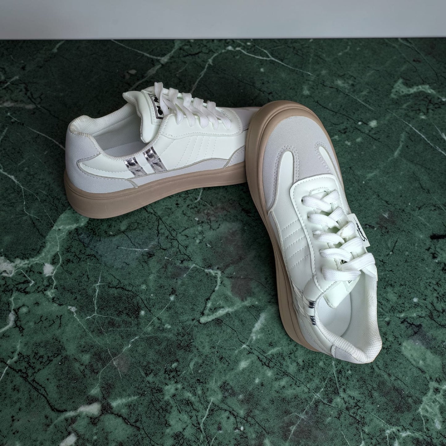 ladies sneakers double sole (Pink, White)