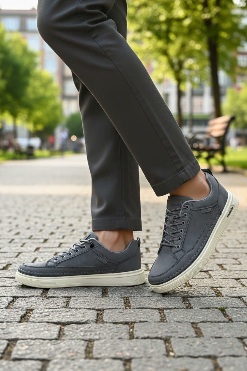 Men Fashion casual (charcoal grey & faded green with cream rubber sole)