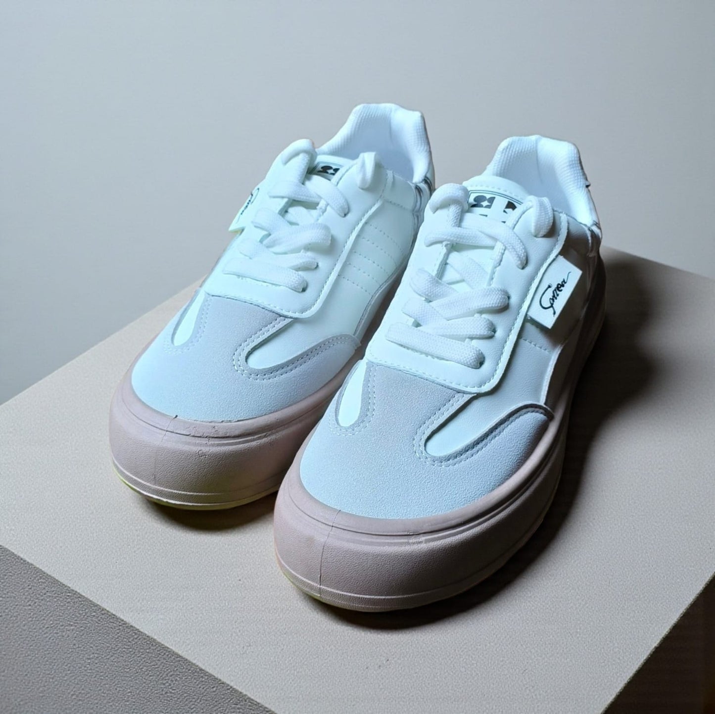 ladies sneakers double sole (Pink, White)
