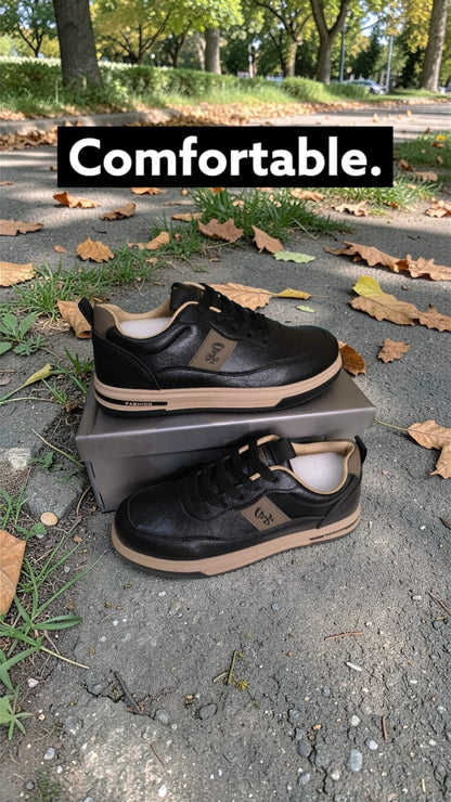 Men's Pure Leather Casual Shoe Black with Nude Sole