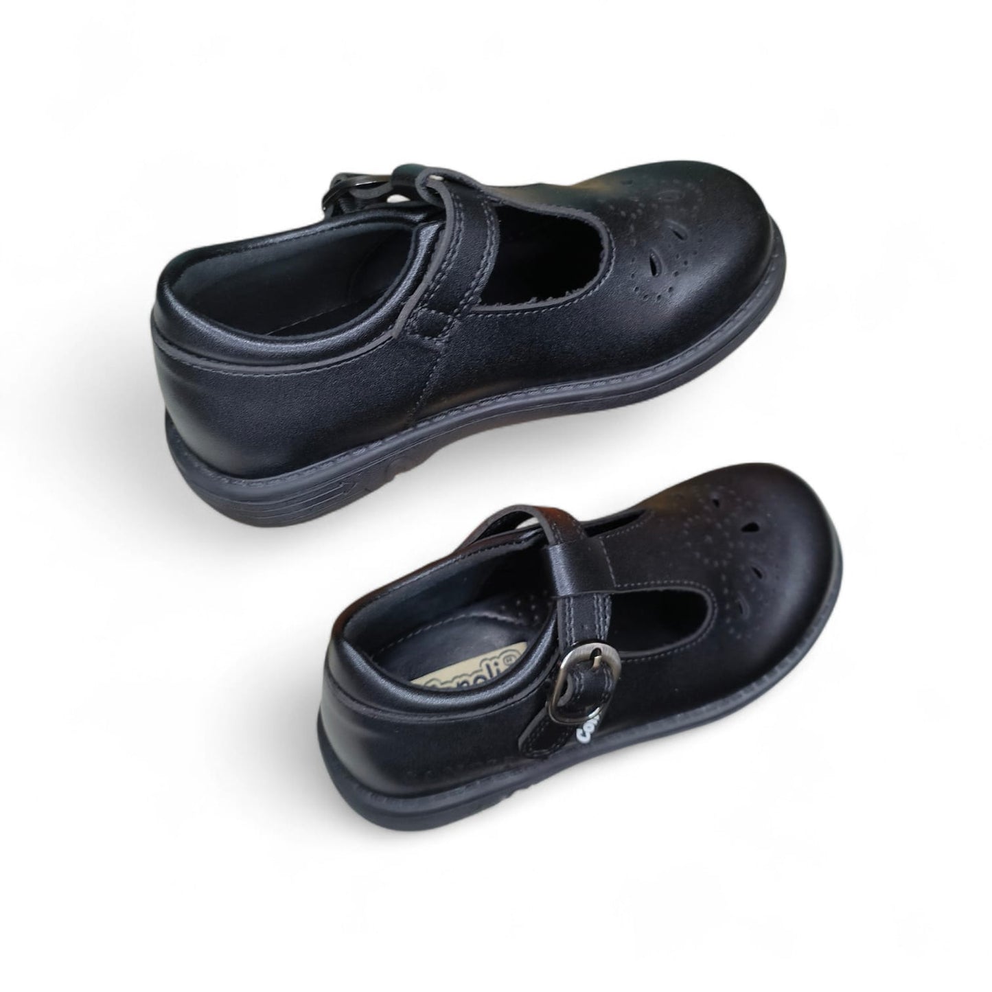 Conoli Flowered Leather Girls School Shoes with Fastener