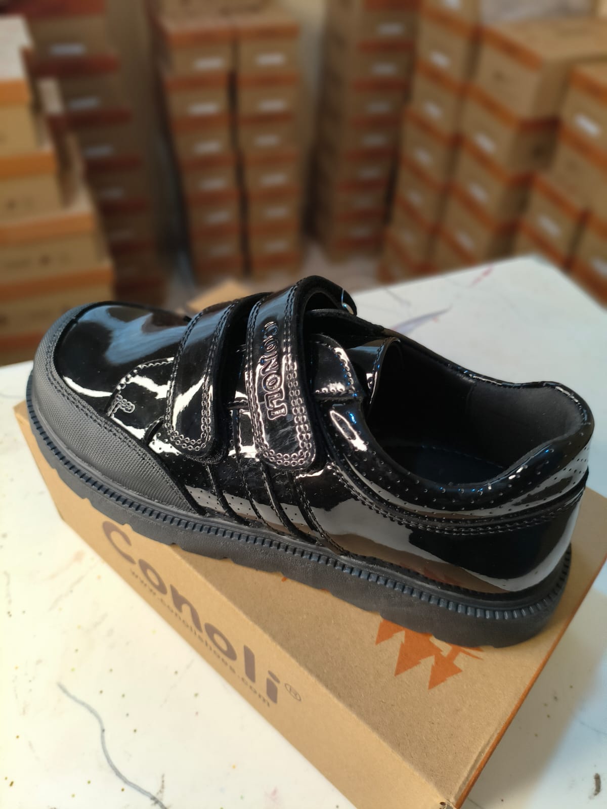 Conoli Unisex Wetlook School Shoes with Double Velcro Fastener kids