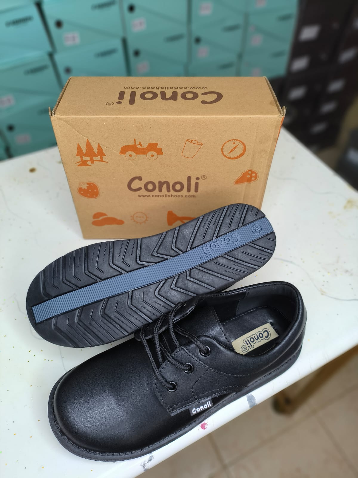Conoli Boys Leather School Shoes with Shoelaces kids