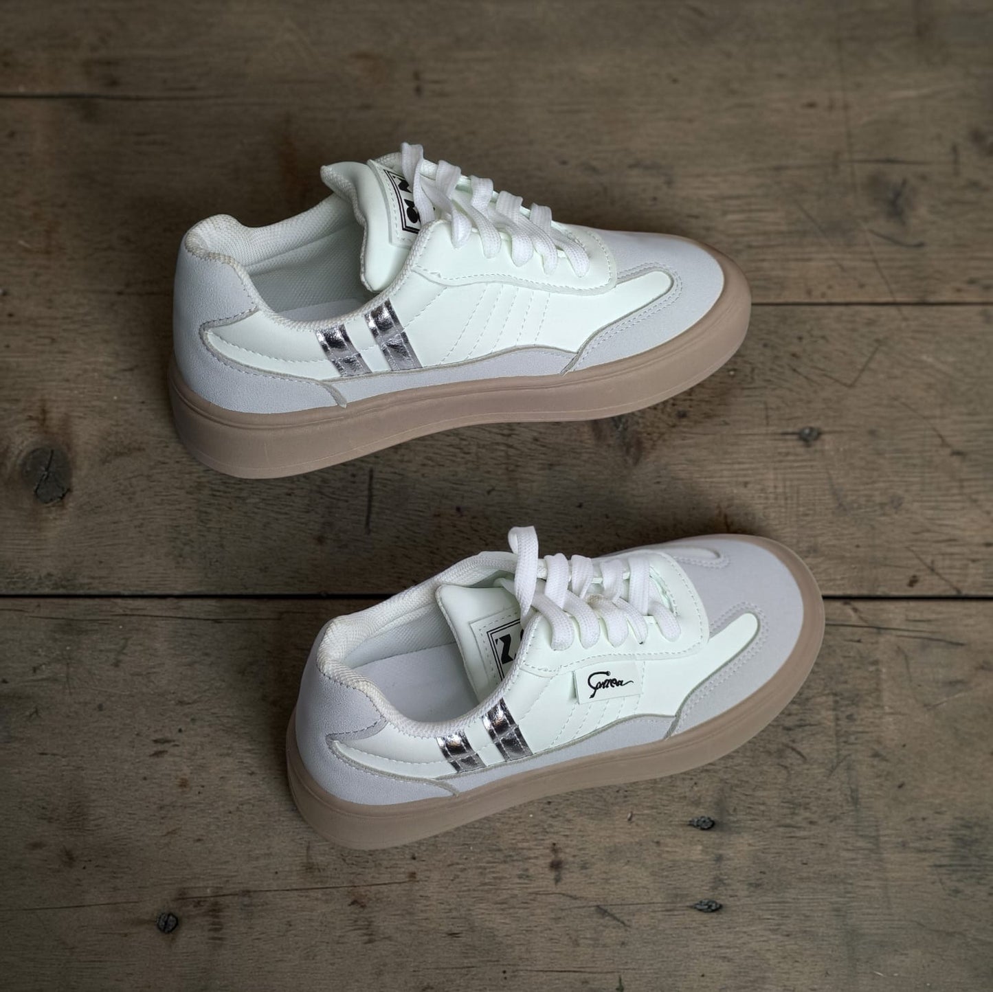 ladies sneakers double sole (Pink, White)