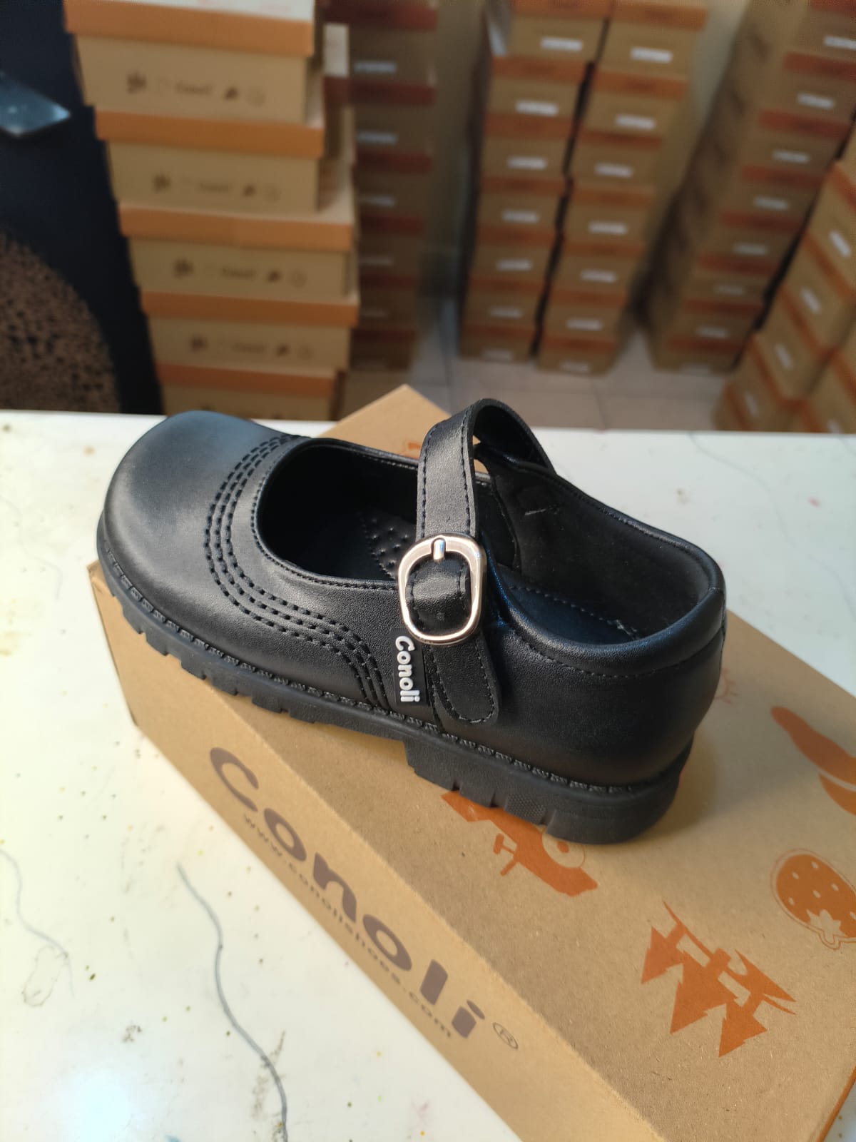 Conoli Dotted Leather Girls School Shoes with Fastener kids