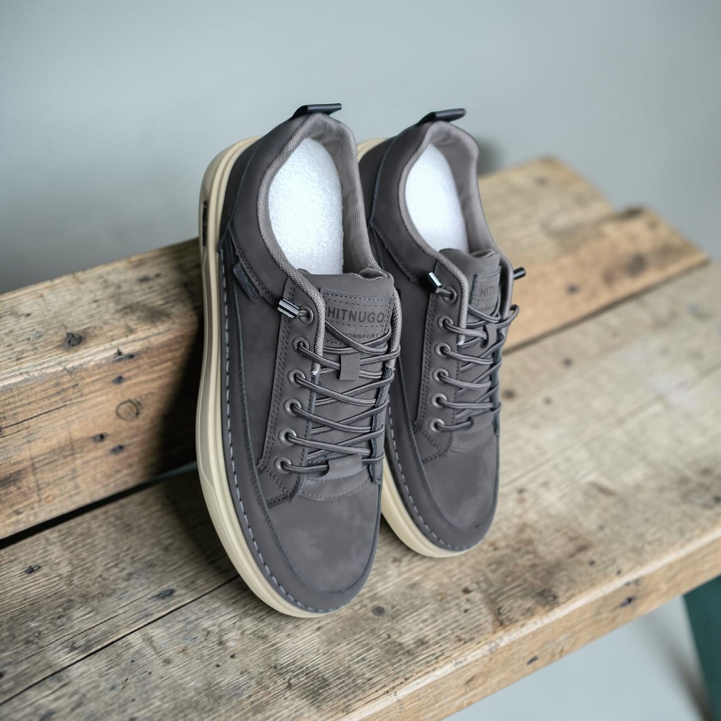Men Fashion casual (charcoal grey & faded green with cream rubber sole)