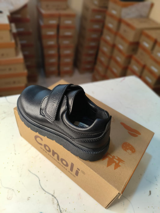 Conoli Boys Leather School Shoes with Single Velcro Fastener kids