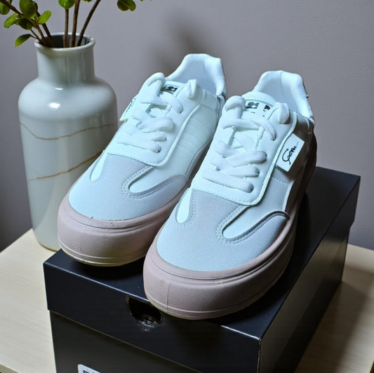 ladies sneakers double sole (Pink, White)