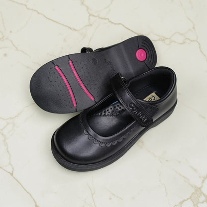 Conoli Flowered Leather Girls School Shoes with Long Velcro Fastener kids