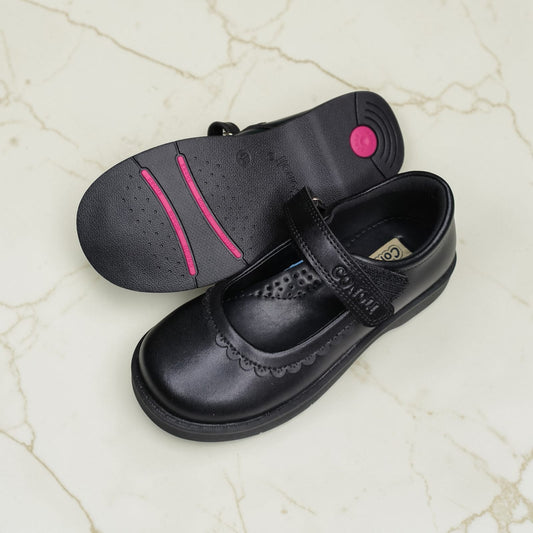 Conoli Flowered Leather Girls School Shoes with Long Velcro Fastener kids