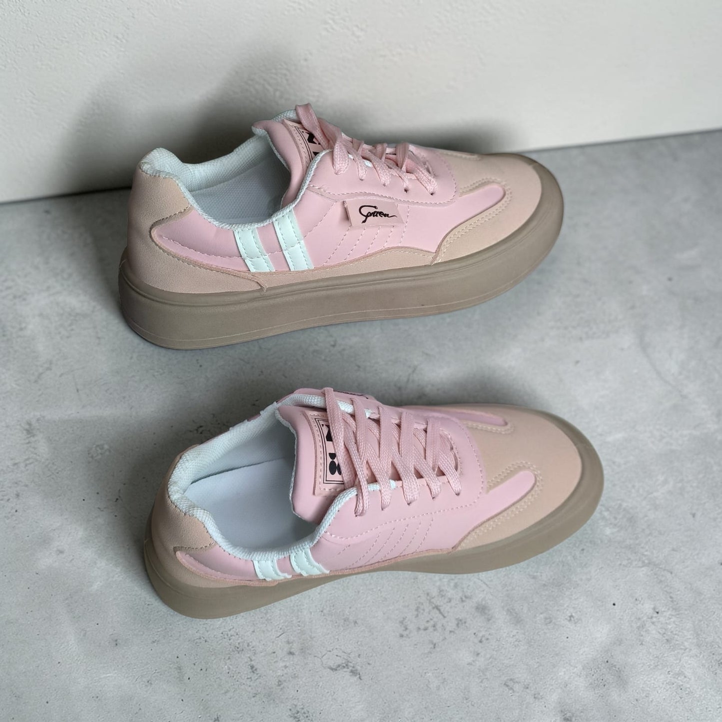 ladies sneakers double sole (Pink, White)