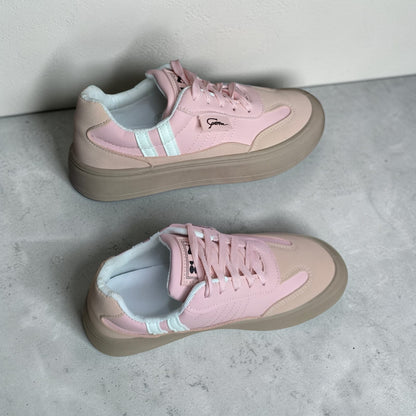 ladies sneakers double sole (Pink, White)