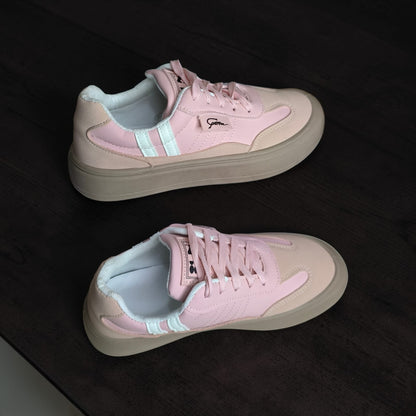 ladies sneakers double sole (Pink, White)