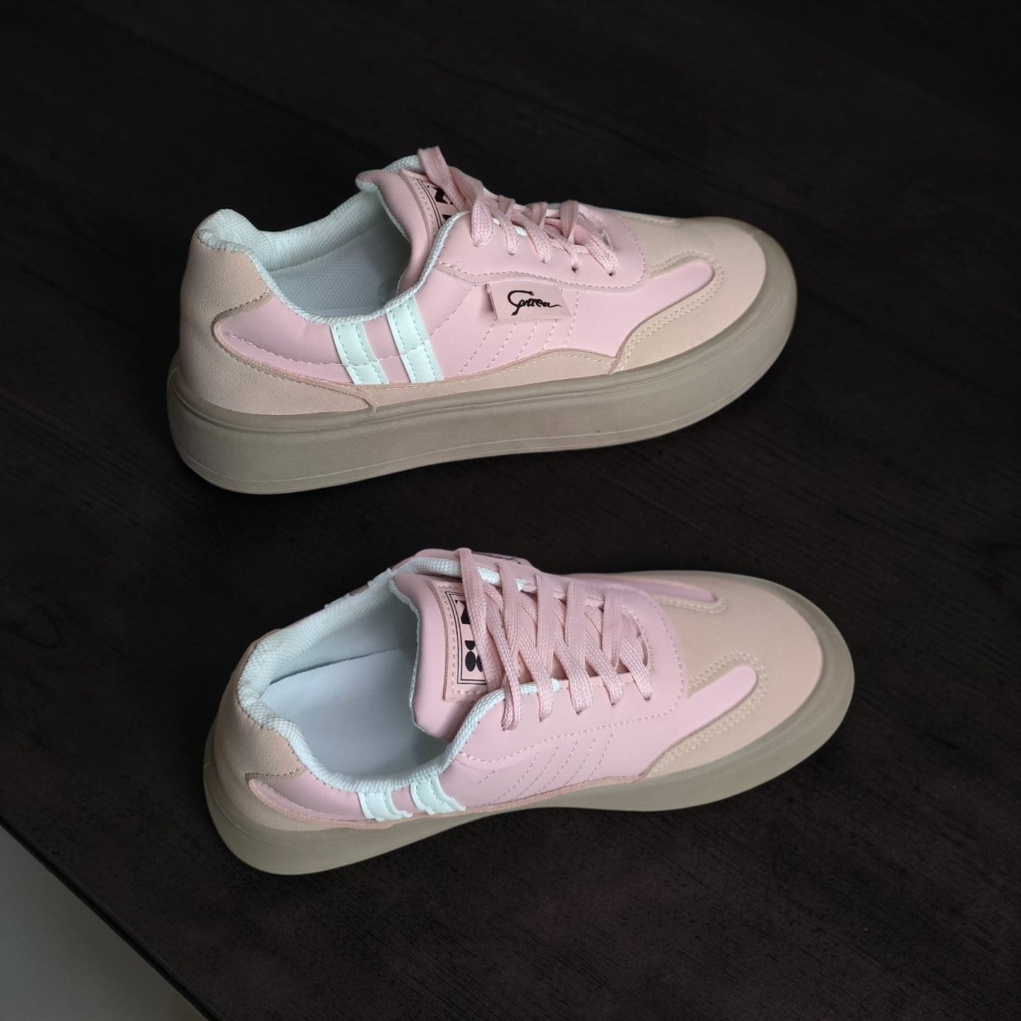 ladies sneakers double sole (Pink, White)