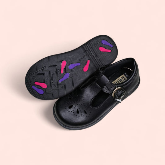 Conoli Flowered Leather Girls School Shoes with Fastener