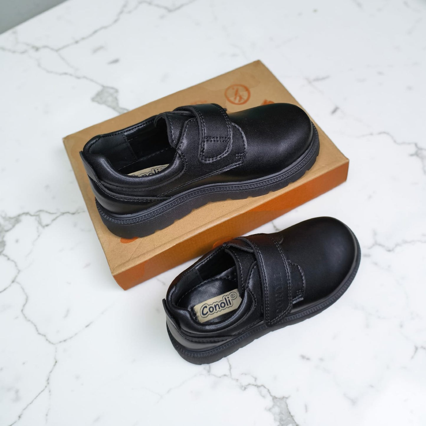 Conoli Boys Leather School Shoes with Single Velcro Fastener kids