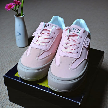 ladies sneakers double sole (Pink, White)