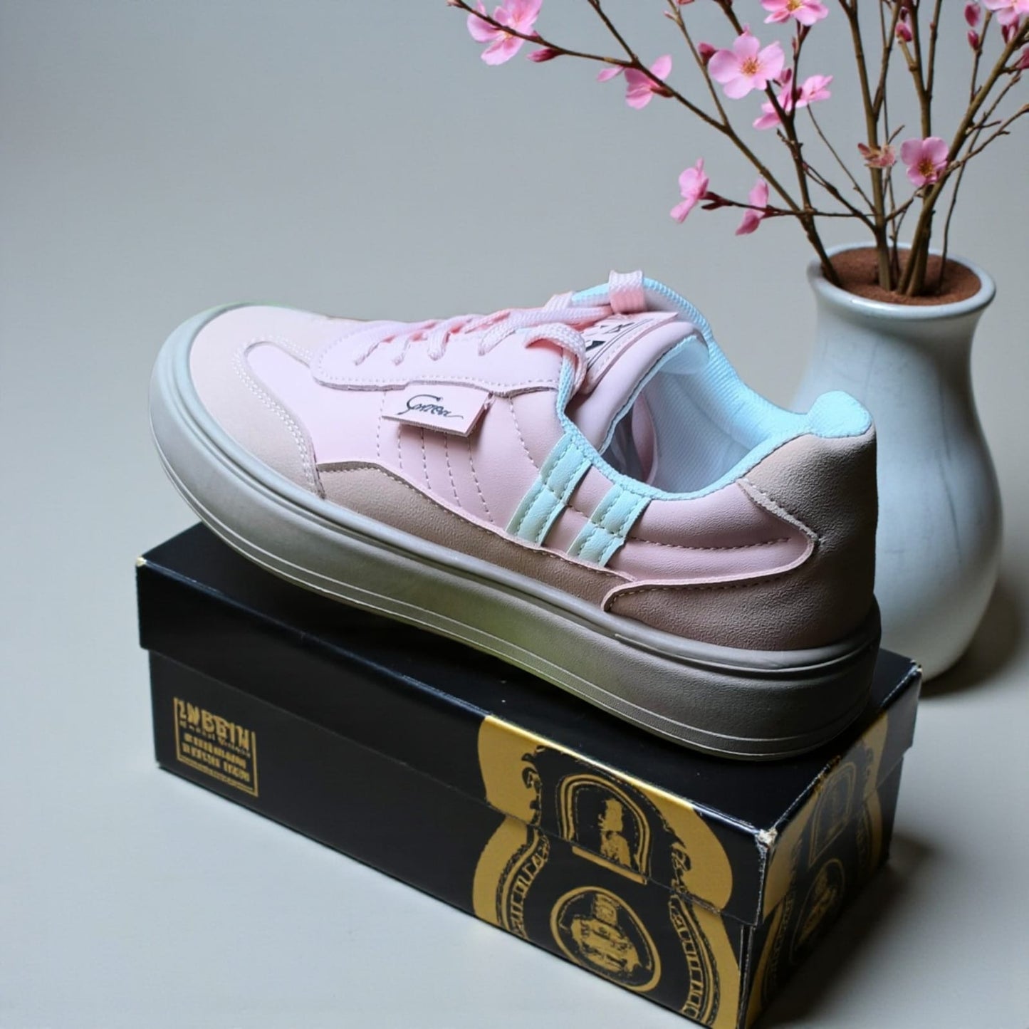 ladies sneakers double sole (Pink, White)