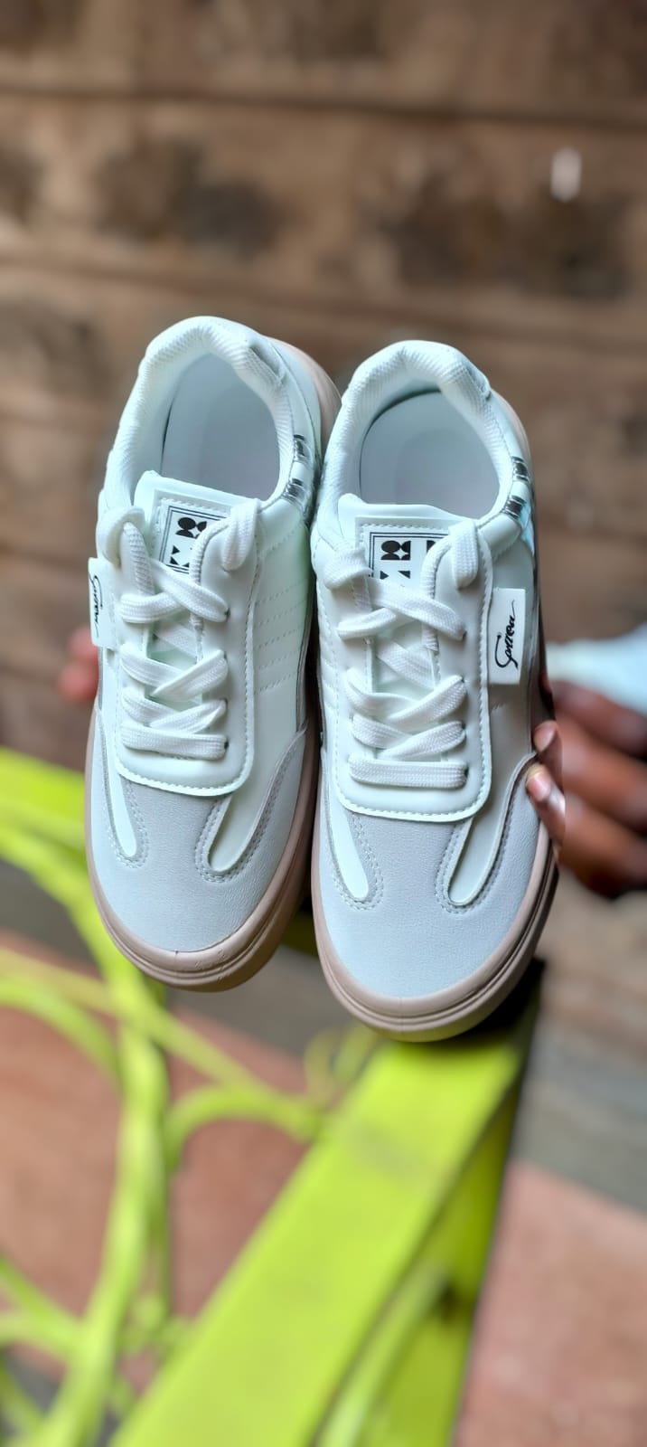 ladies sneakers double sole (Pink, White)