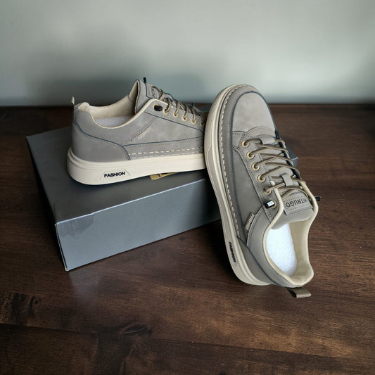 Men Fashion casual (charcoal grey & faded green with cream rubber sole)