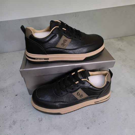 Men's Pure Leather Casual Shoe Black with Nude Sole