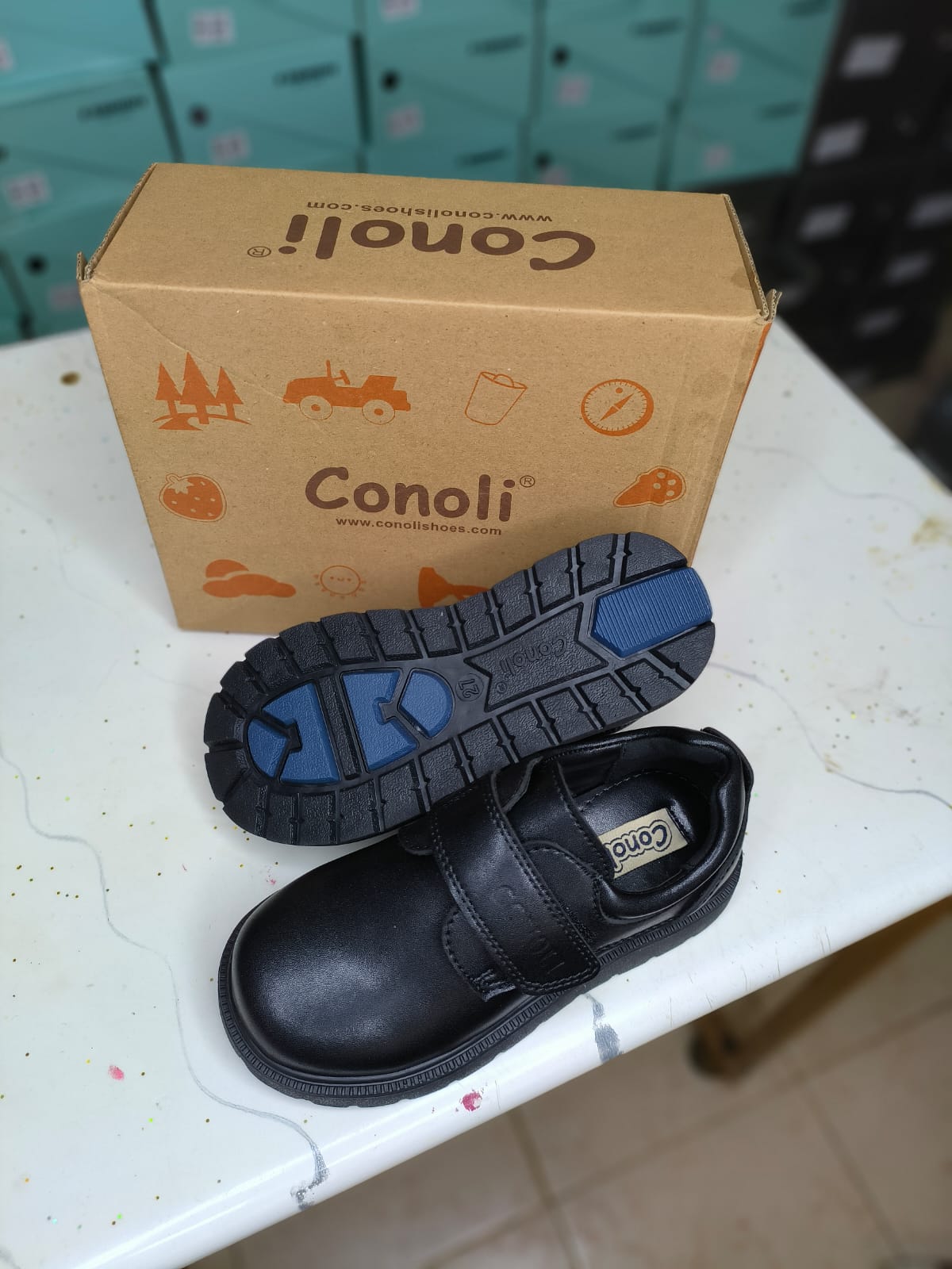 Conoli Boys Leather School Shoes with Single Velcro Fastener kids