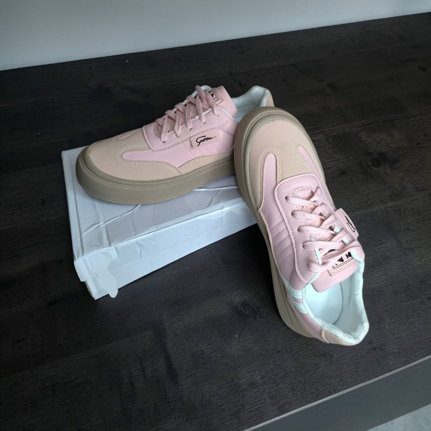 ladies sneakers double sole (Pink, White)